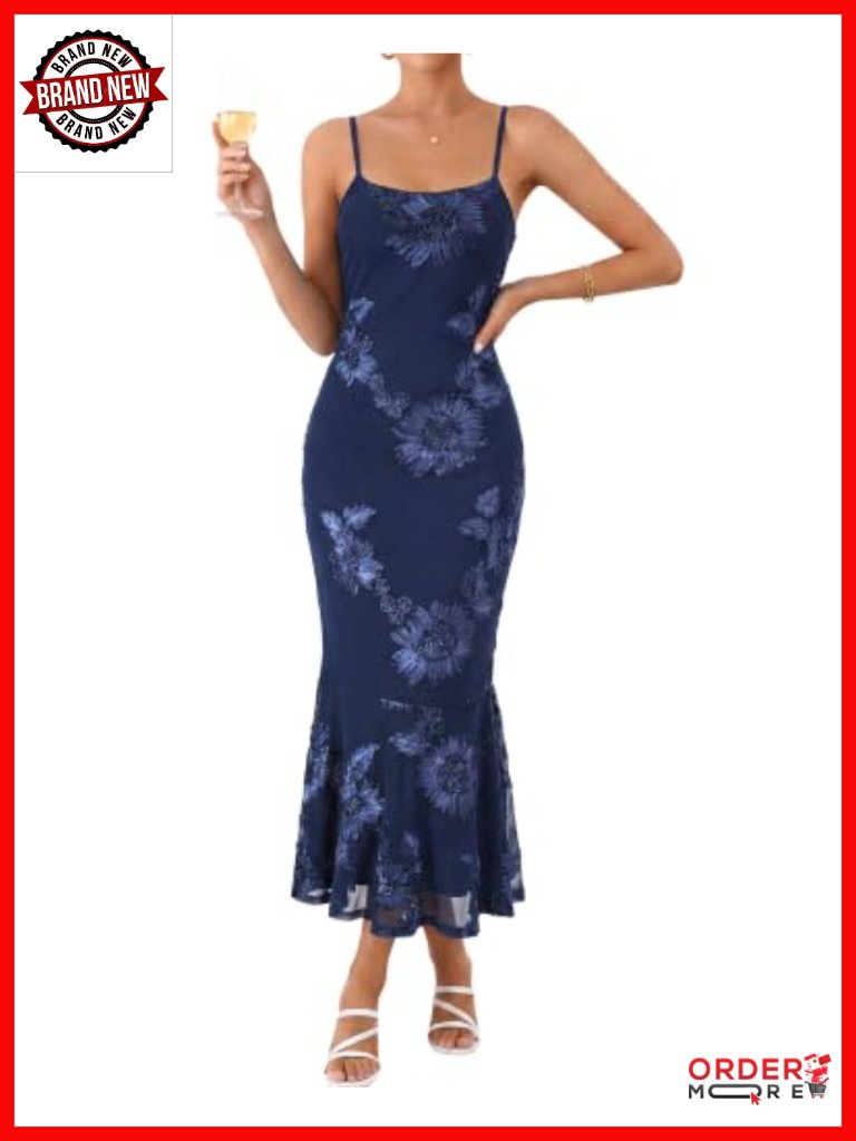 Mermaid Cocktail Midi Slip Dress 3d Floral Print Adjustable Straps